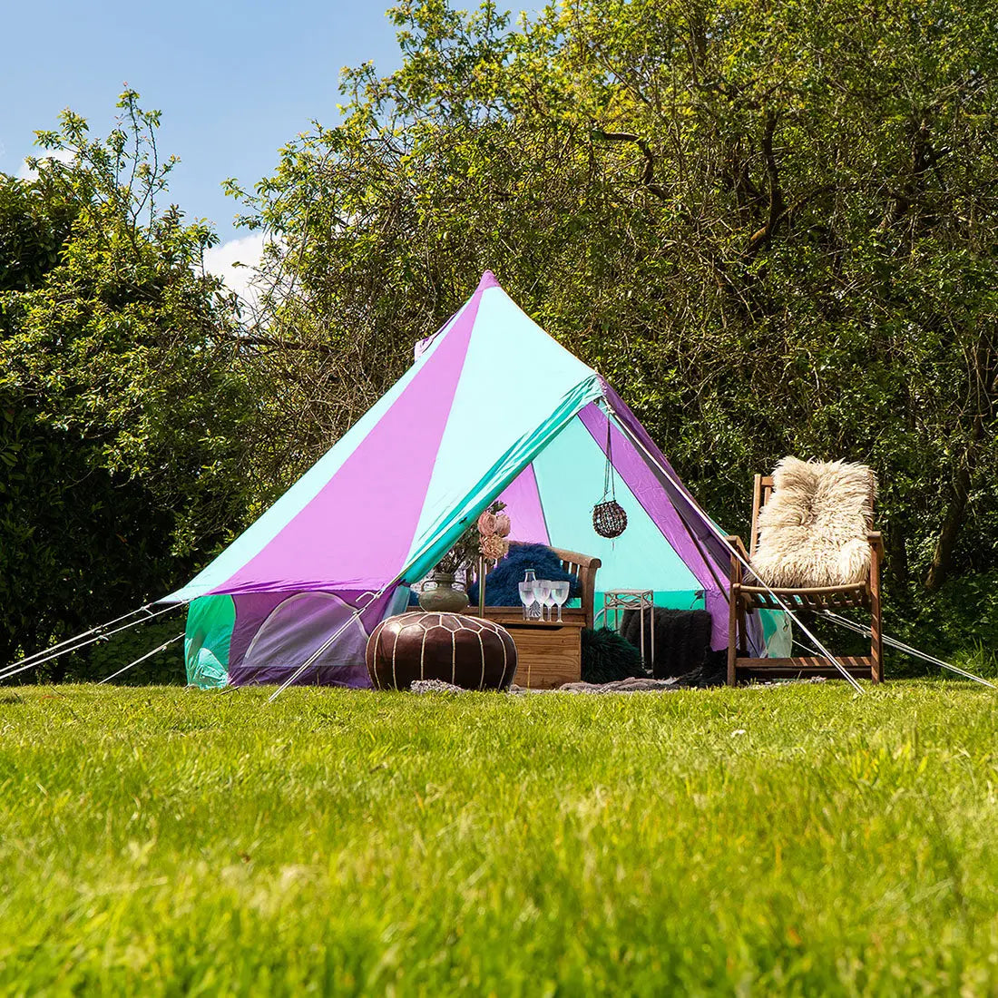 rainbow multi colour classic bell tent tipi double quad multi door canvas festival glamping boutique camping