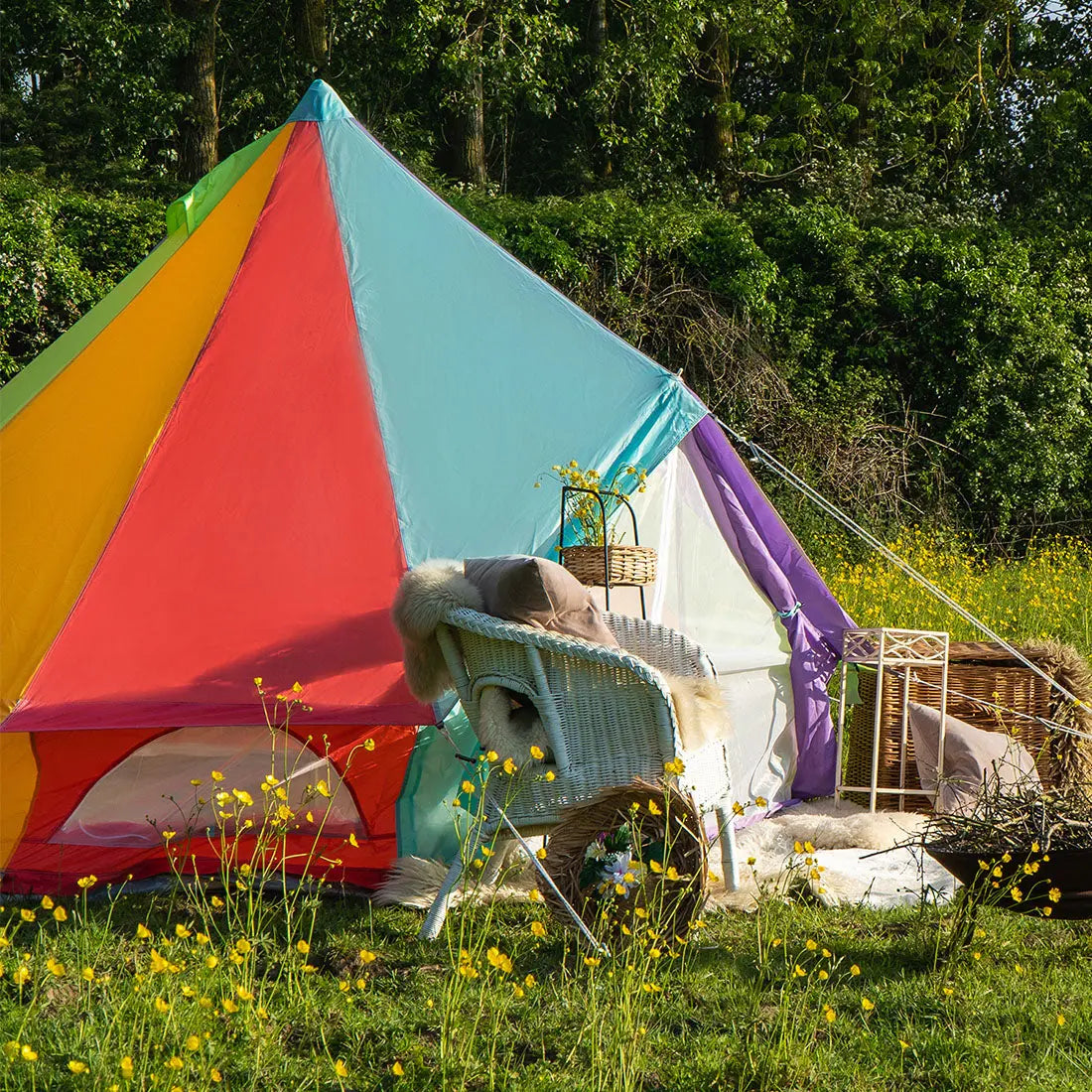rainbow multi colour classic bell tent tipi double quad multi door canvas festival glamping boutique camping