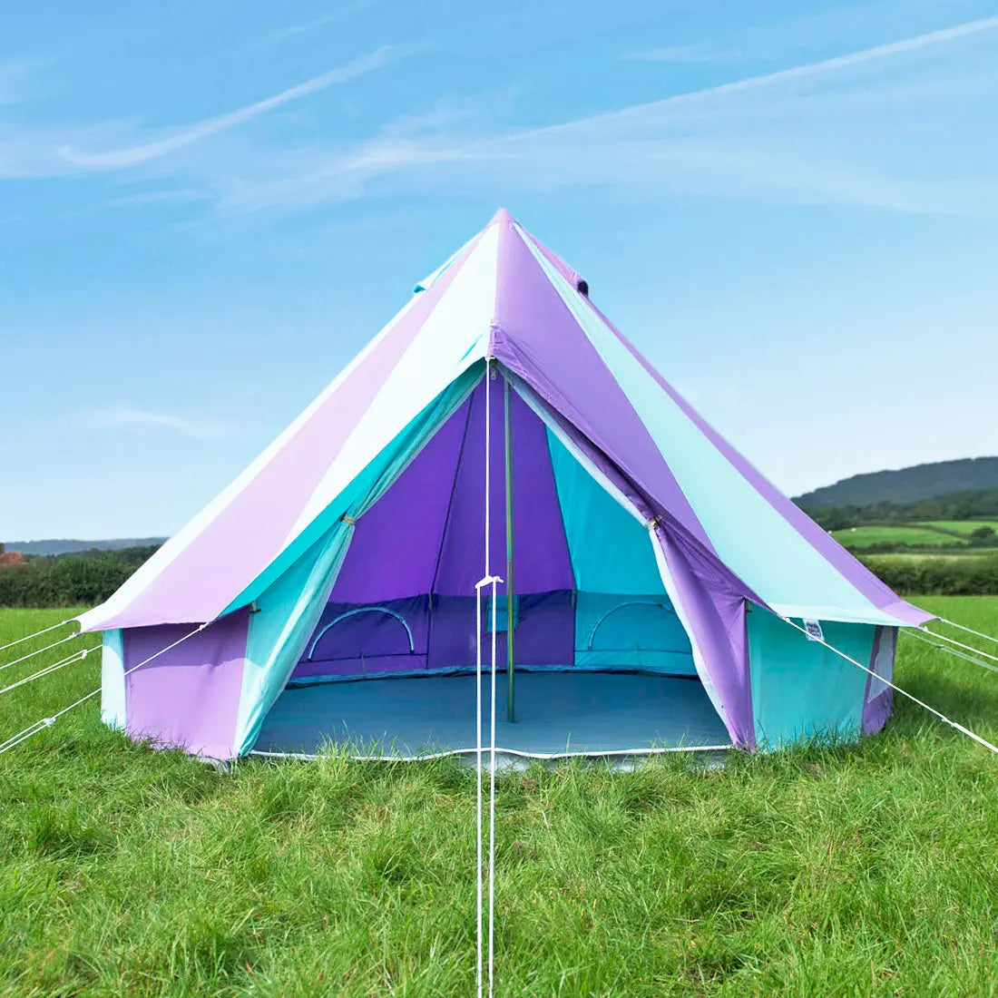 rainbow multi colour classic bell tent tipi double quad multi door canvas festival glamping boutique camping
