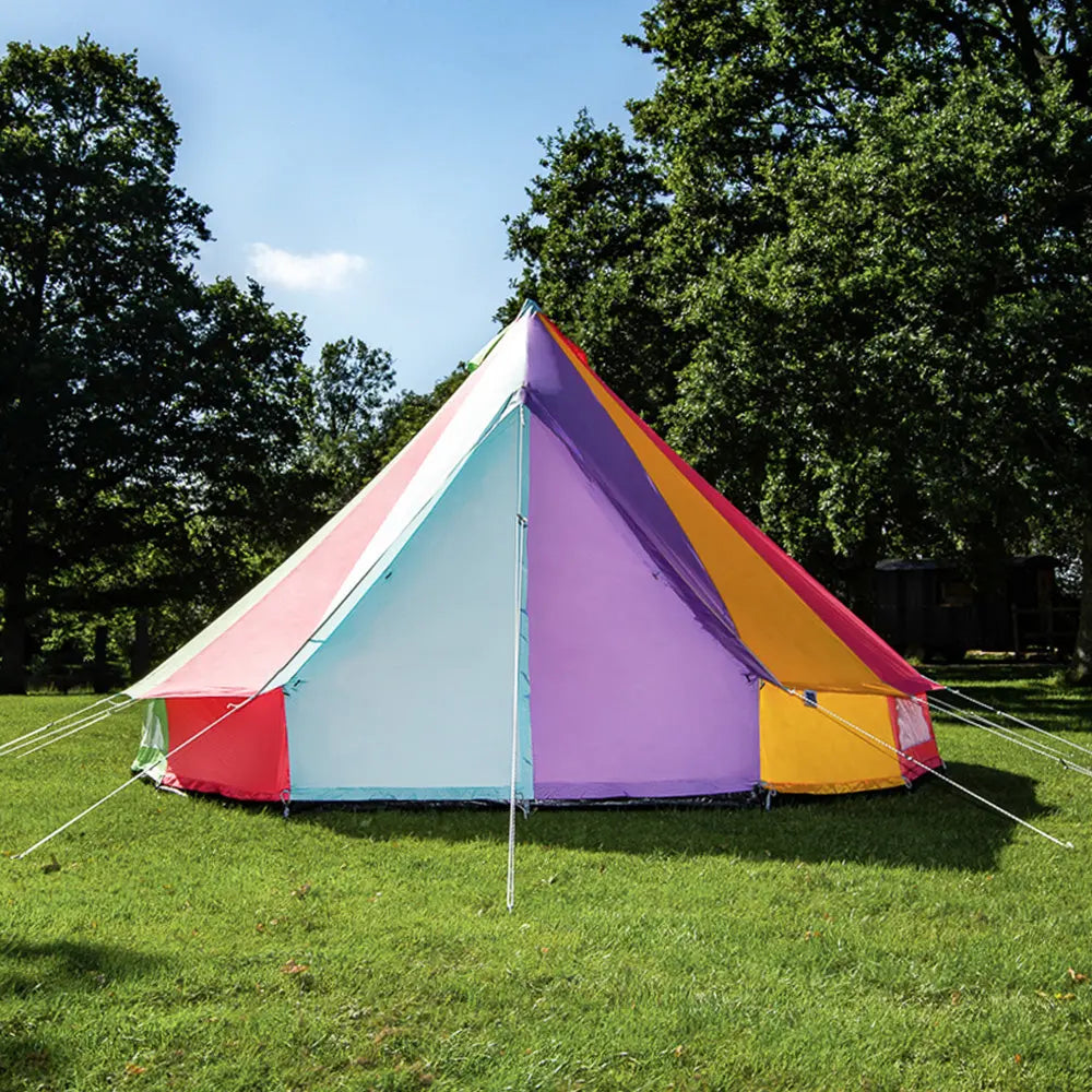 rainbow multi colour classic bell tent tipi double quad multi door canvas festival glamping boutique camping