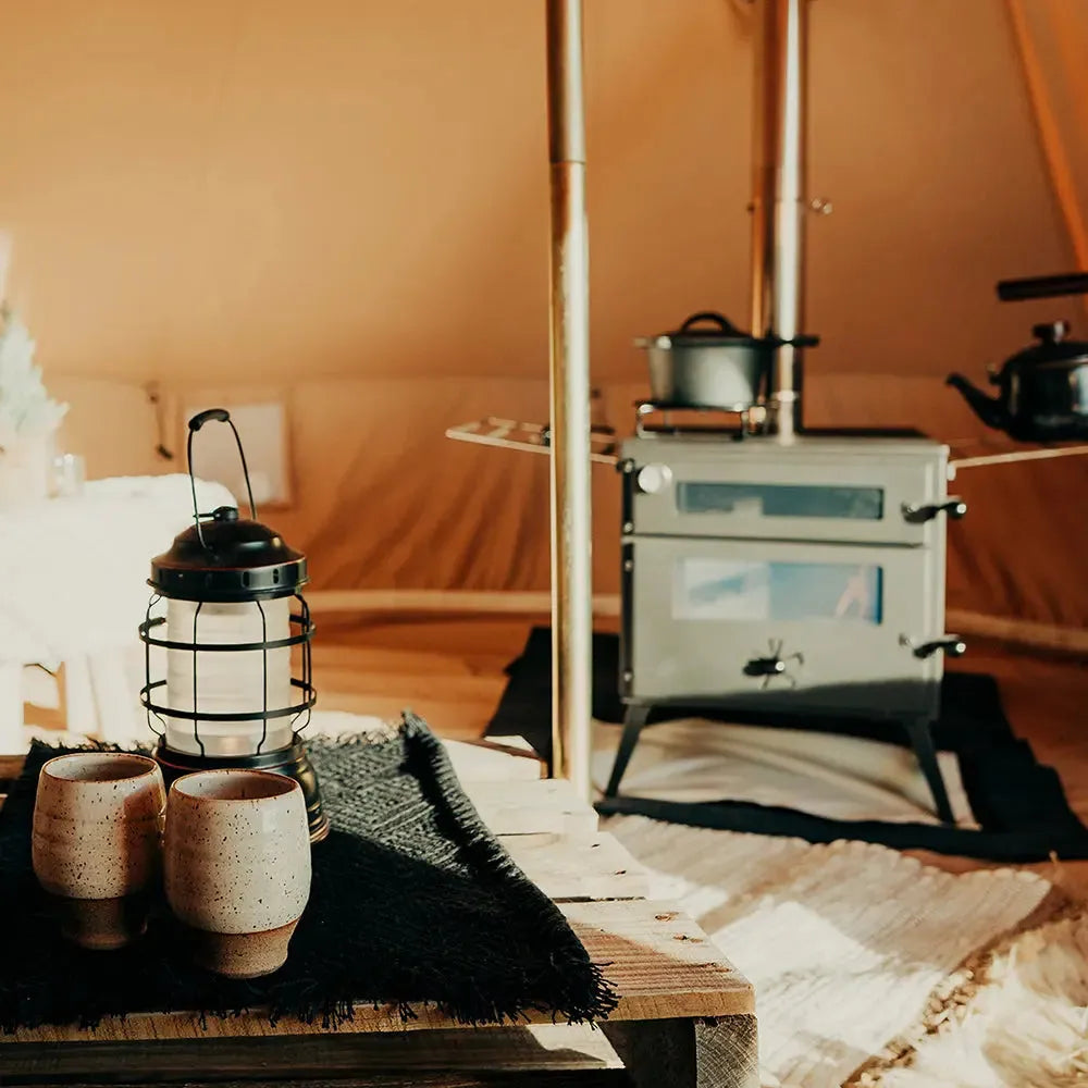 pizza oven wood burning stove glamping boutique camping tent glamping