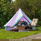 rainbow multi colour classic bell tent tipi double quad multi door canvas festival glamping boutique camping