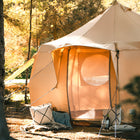 close up of a 4m luna bell tent in a forest