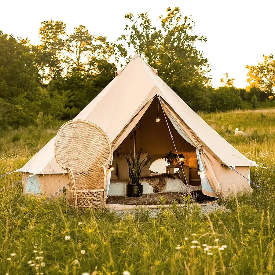 beige classic glamping bell tent boutique camping tipi boho