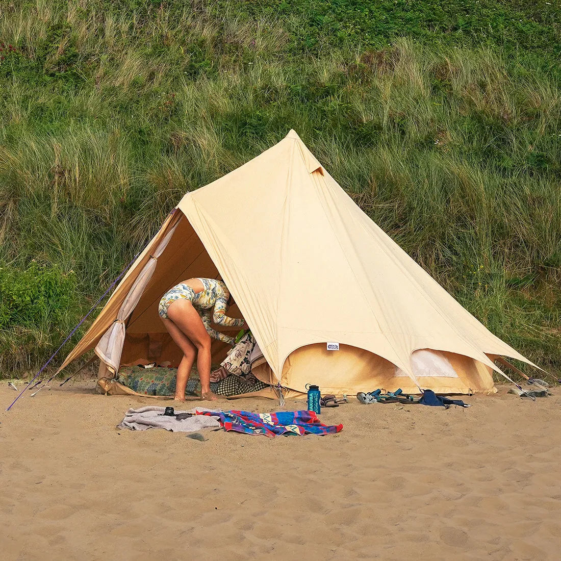 bell tent beach glamping surf and camp girl
