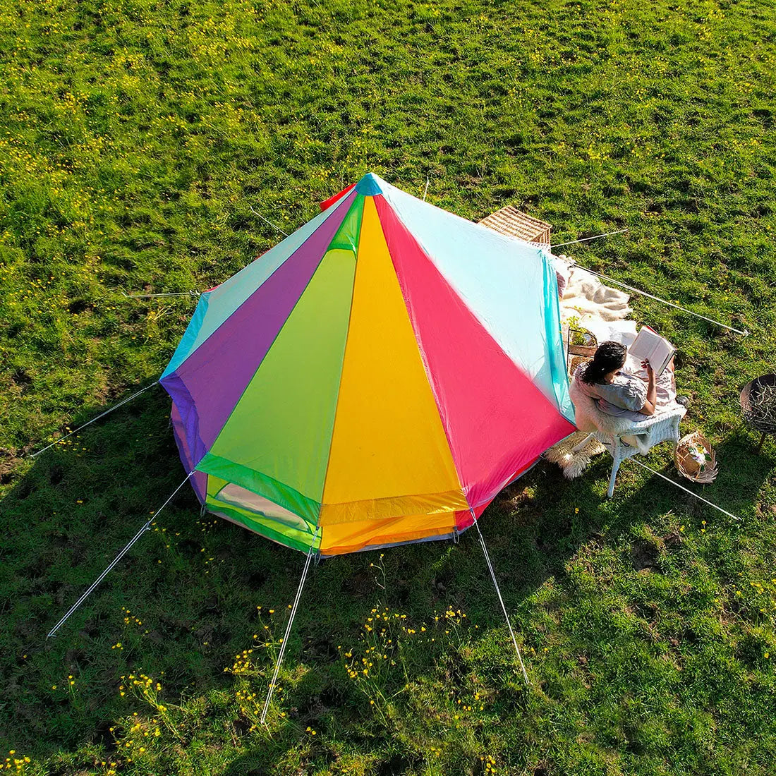 rainbow multi colour classic bell tent tipi double quad multi door canvas festival glamping boutique camping