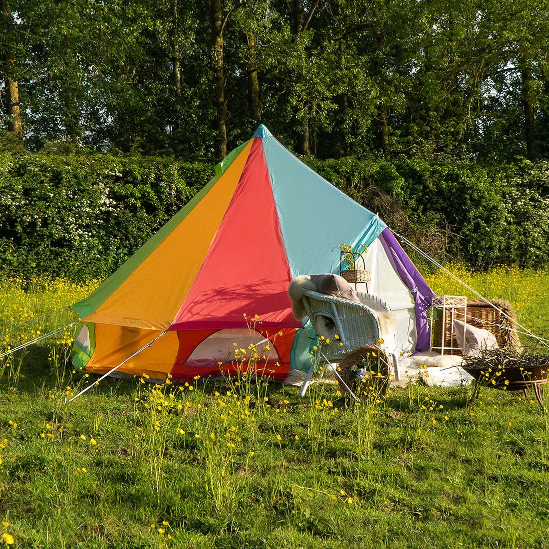 rainbow multi colour classic bell tent tipi double quad multi door canvas festival glamping boutique camping