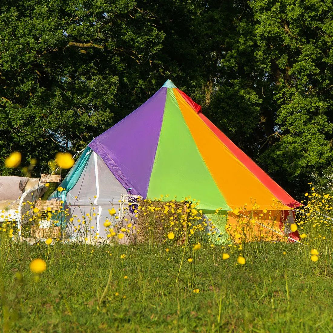 rainbow multi colour classic bell tent tipi double quad multi door canvas festival glamping boutique camping