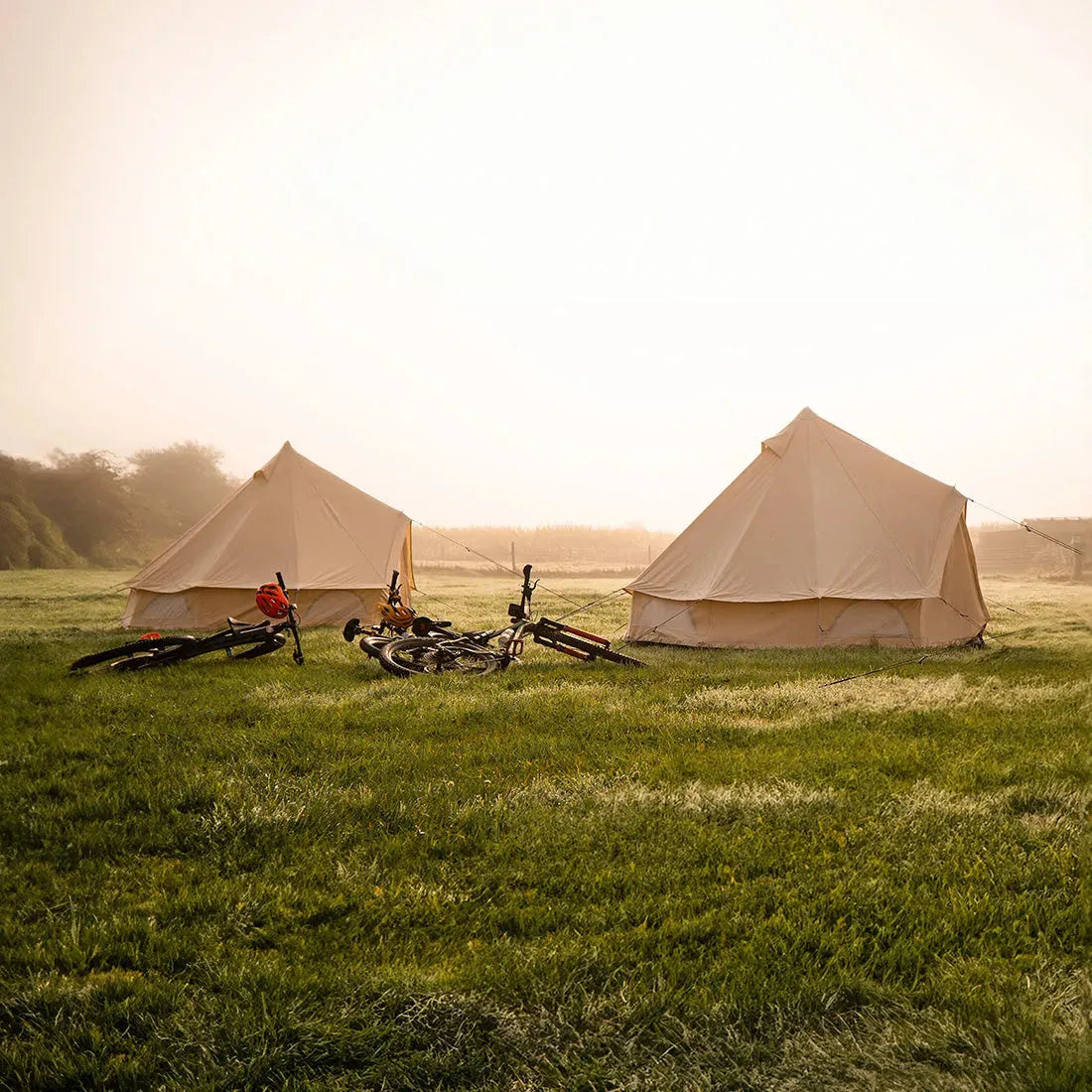 classic bell tents & bikes frosty morning