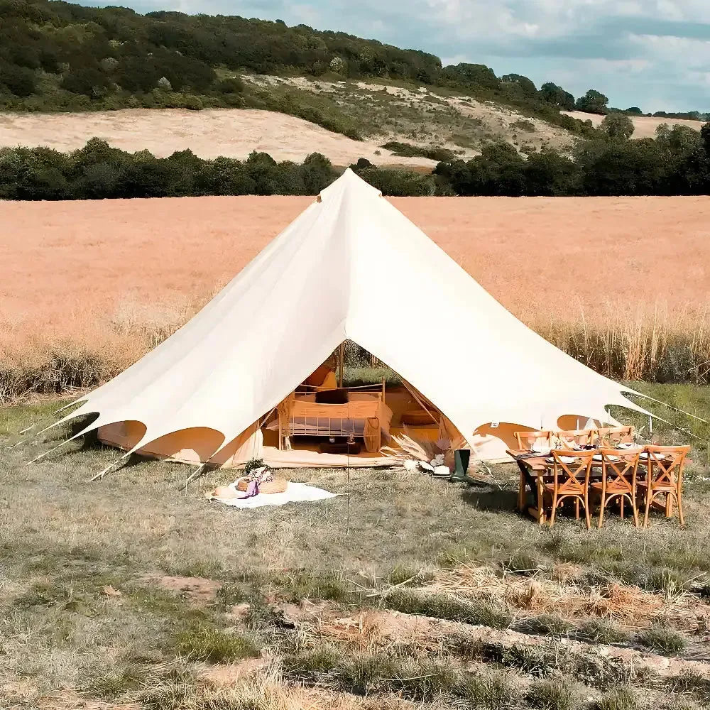 Bell Tent Plus 8m Glamping Setup in Field