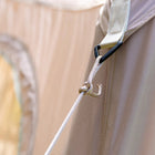 close up of guy rope ties on stellar tent