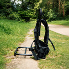 side view of boutique camping's bell tent backpack