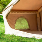 internal view of the vela air tent's air beams and mesh windows