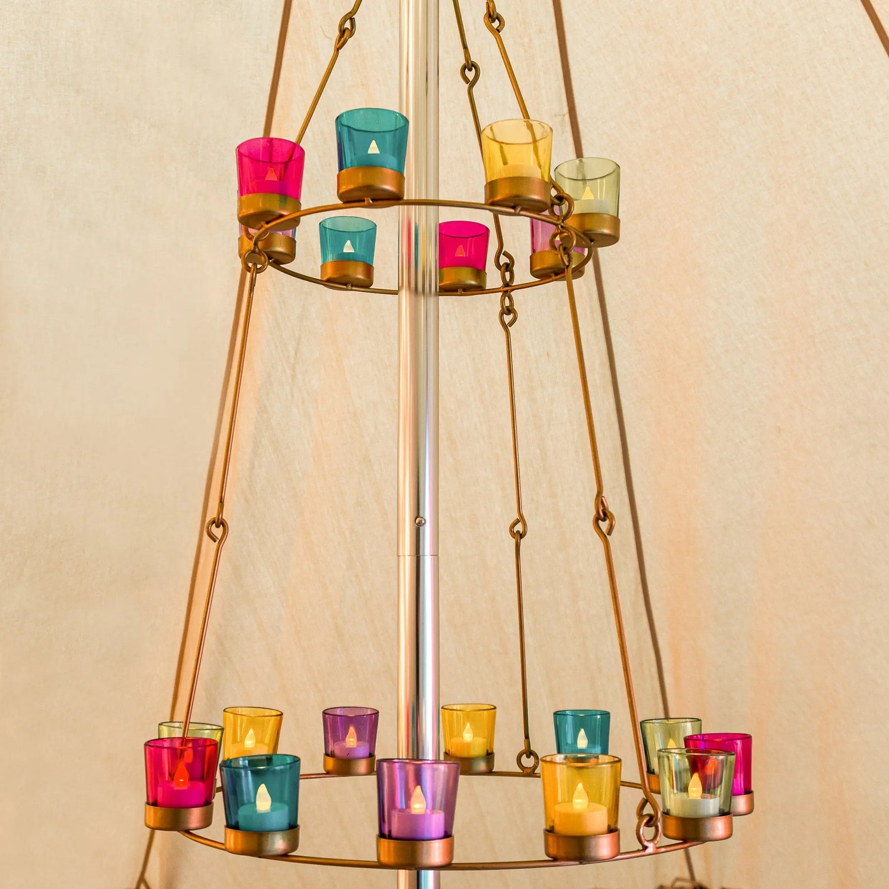 gold multi colour tea light glamping bell tent single double tier chandelierdelier