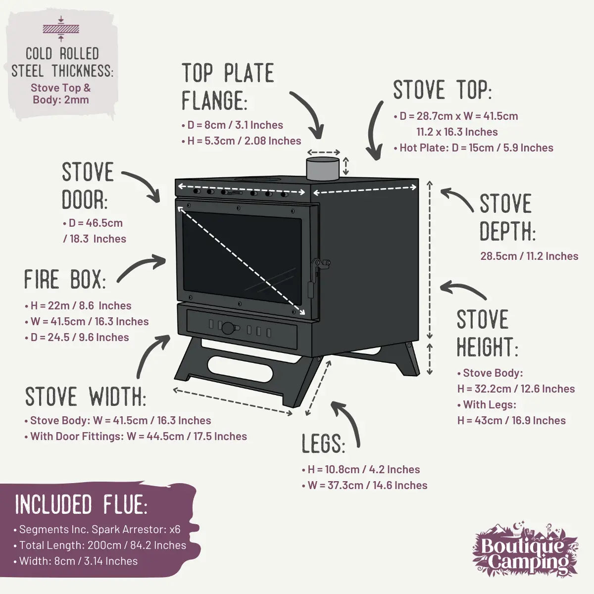 Traditional Wood Burning tent cabin garden Stove - Boutique Camping glamping