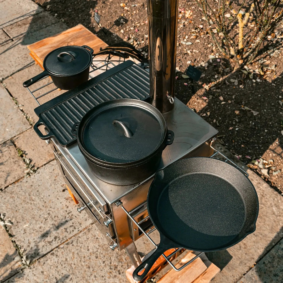 boutique camping cast iron cooking set in box pots and pans