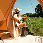 classic glamping bell tent boutique camping tipi girl boho girl guitar
