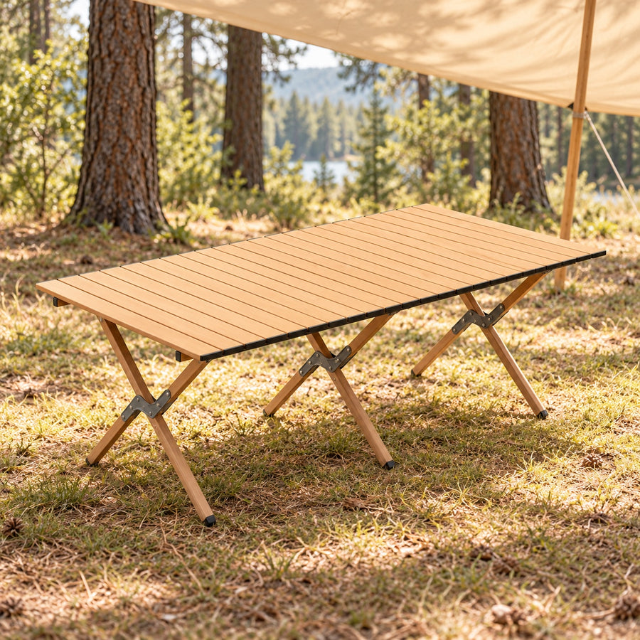 Folding Camping Table – Large at a campsite