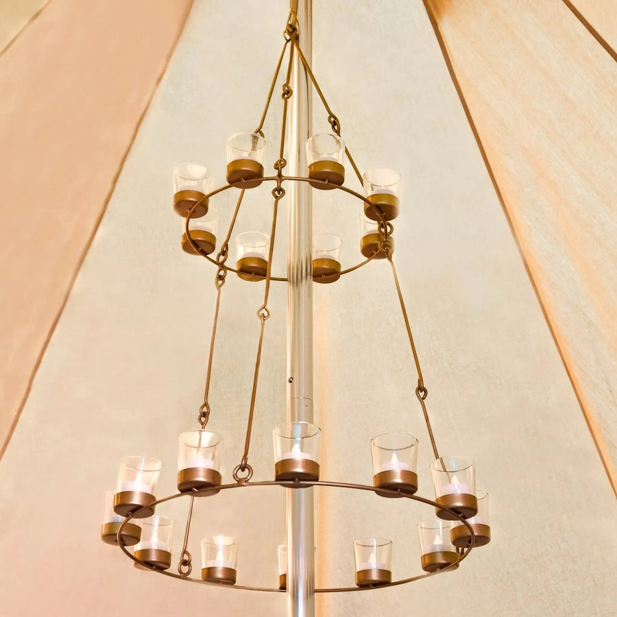 Tea Light Chandelier - Double - Brass - Clear