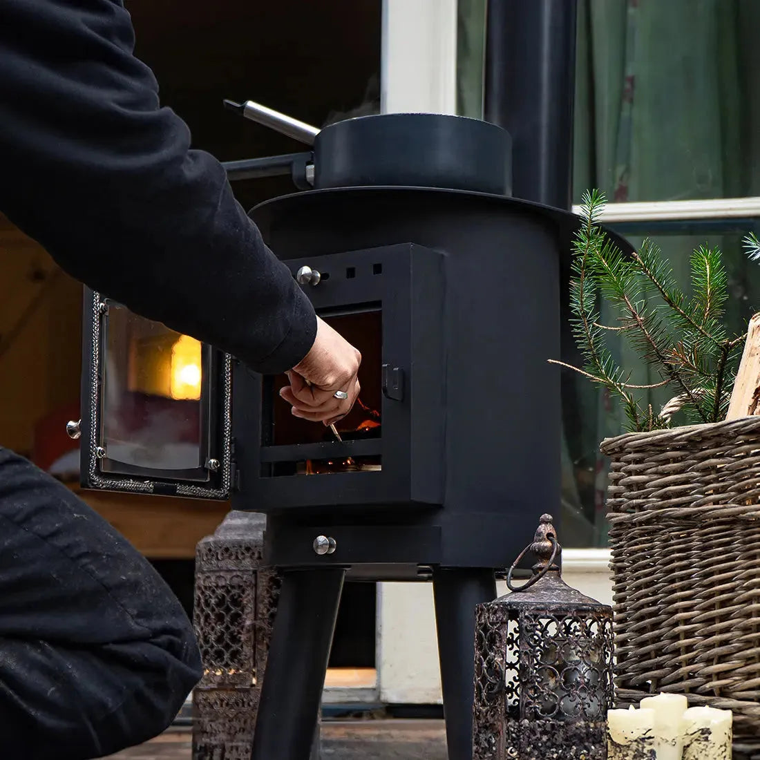 glamping wood burning stove boutique camping cabin shepards outbacker