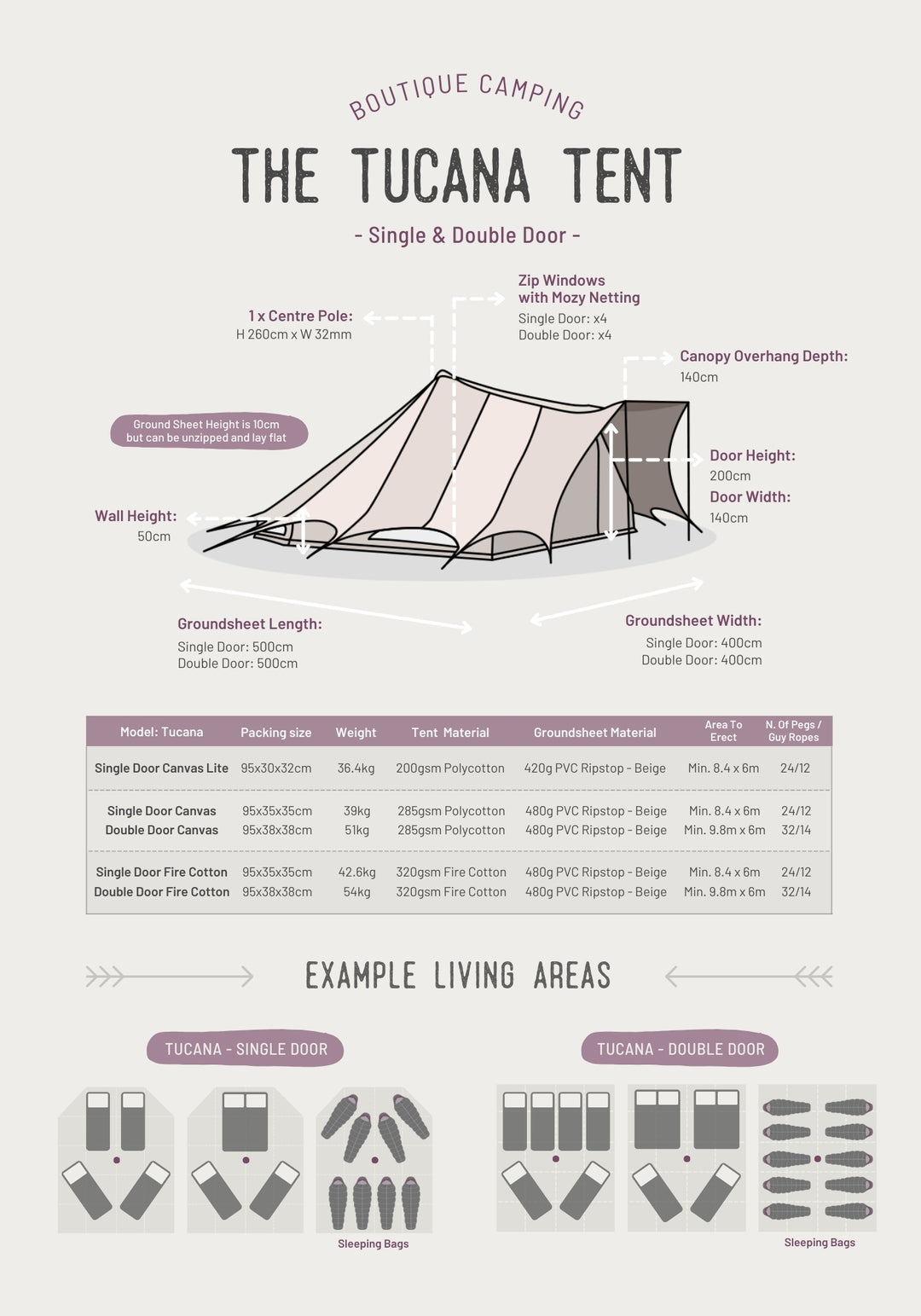 tucana bell tent boutique camping glamping size guide