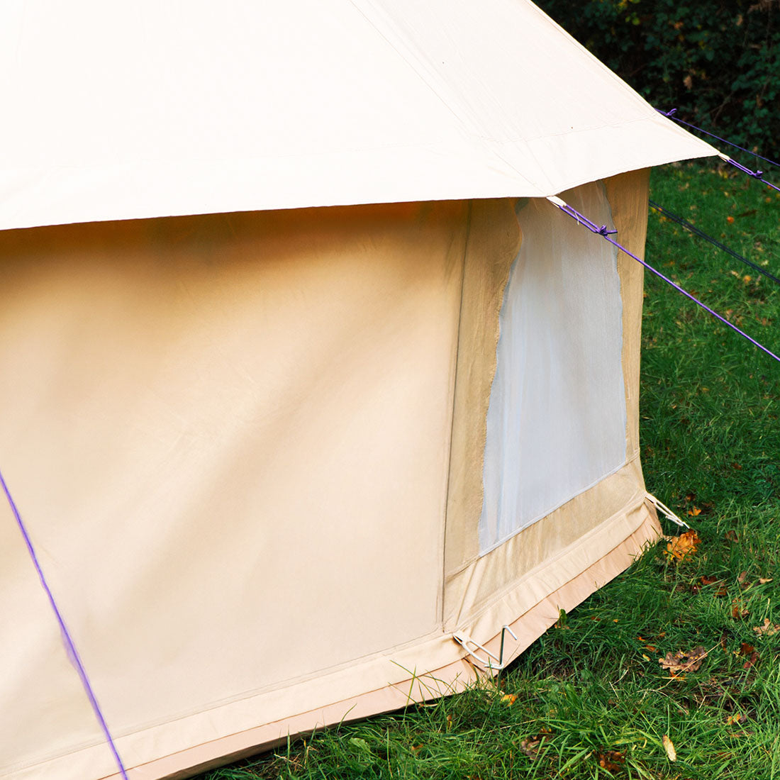 close up of mesh windows of boutique camping's bell tent pro tent 