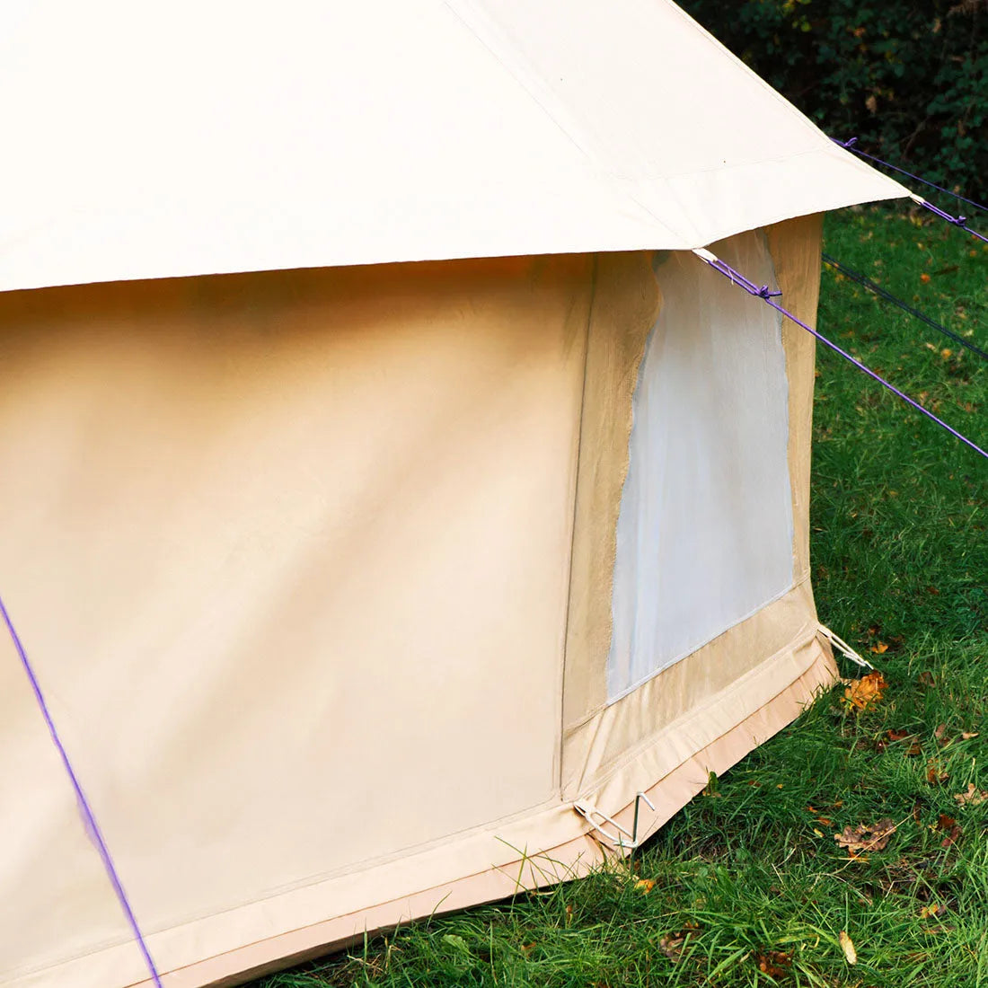 close up of mesh windows of boutique camping's bell tent pro tent 