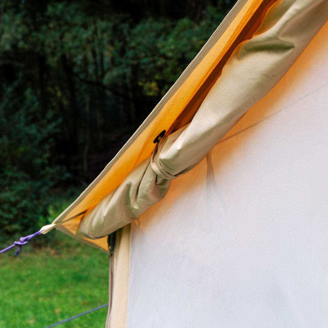close up of the Bell Tent Pro's roll up door fabric