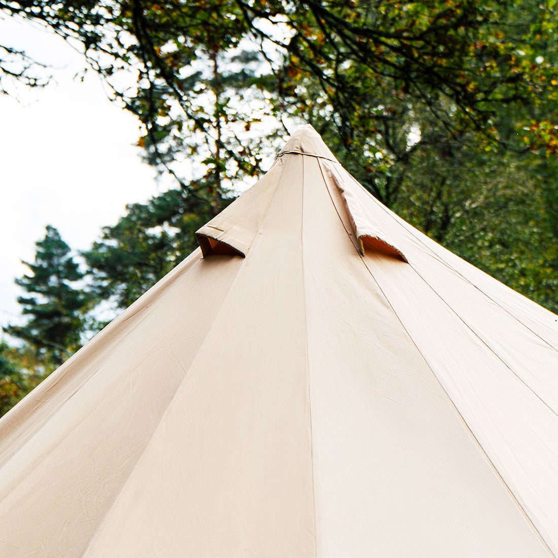 view of Bell Tent Pro's peak of the tent with air vents 