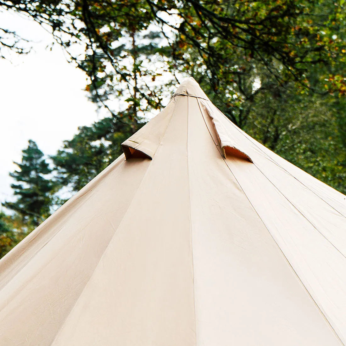view of Bell Tent Pro's peak of the tent with air vents 