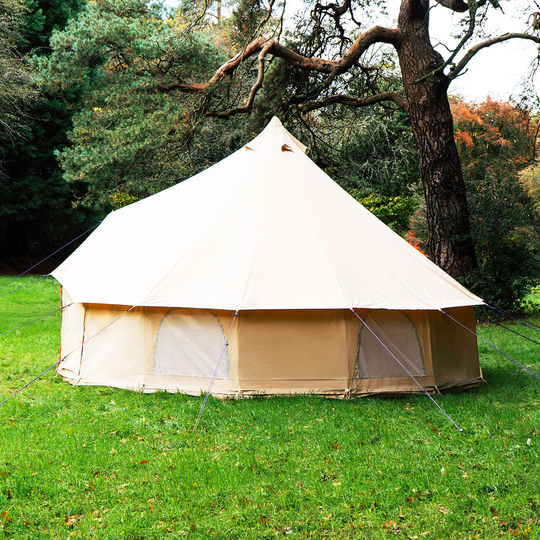 side view of Boutique Camping's Bell Tent Pro with mesh windows