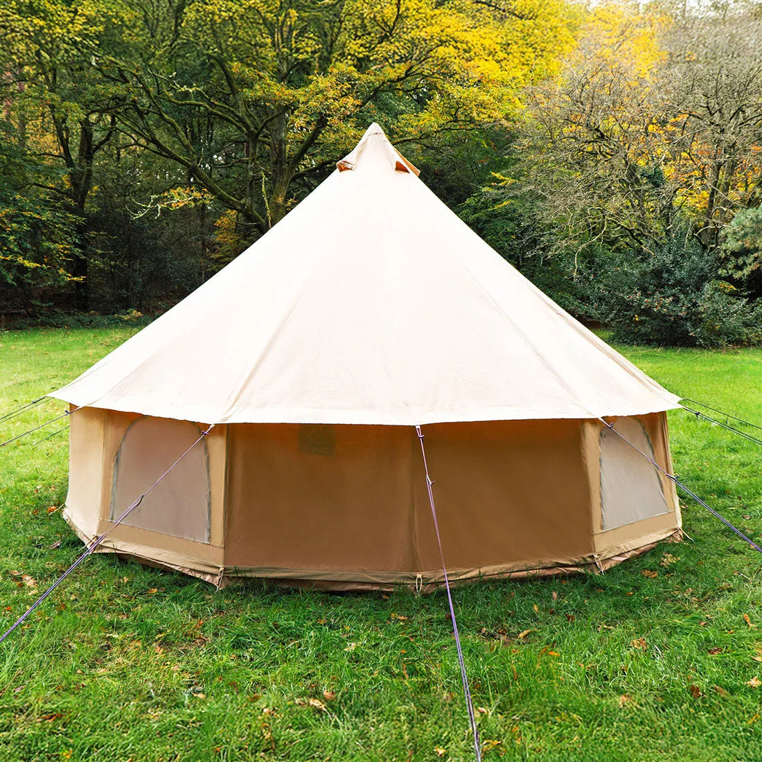 rear view of Bell Tent Pro – cotton canvas glamping tent with zip-in groundsheet