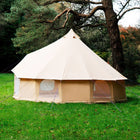 side view of Bell Tent Pro with fabric on mesh windows rolled down 