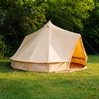 5m double door classic bell tent side profile in woodland campsite setting