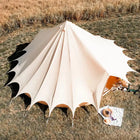 Bell tent plus glamping tent aerial top down view outdoor setup
