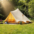 Bell tent plus glamping tent side view in garden setup