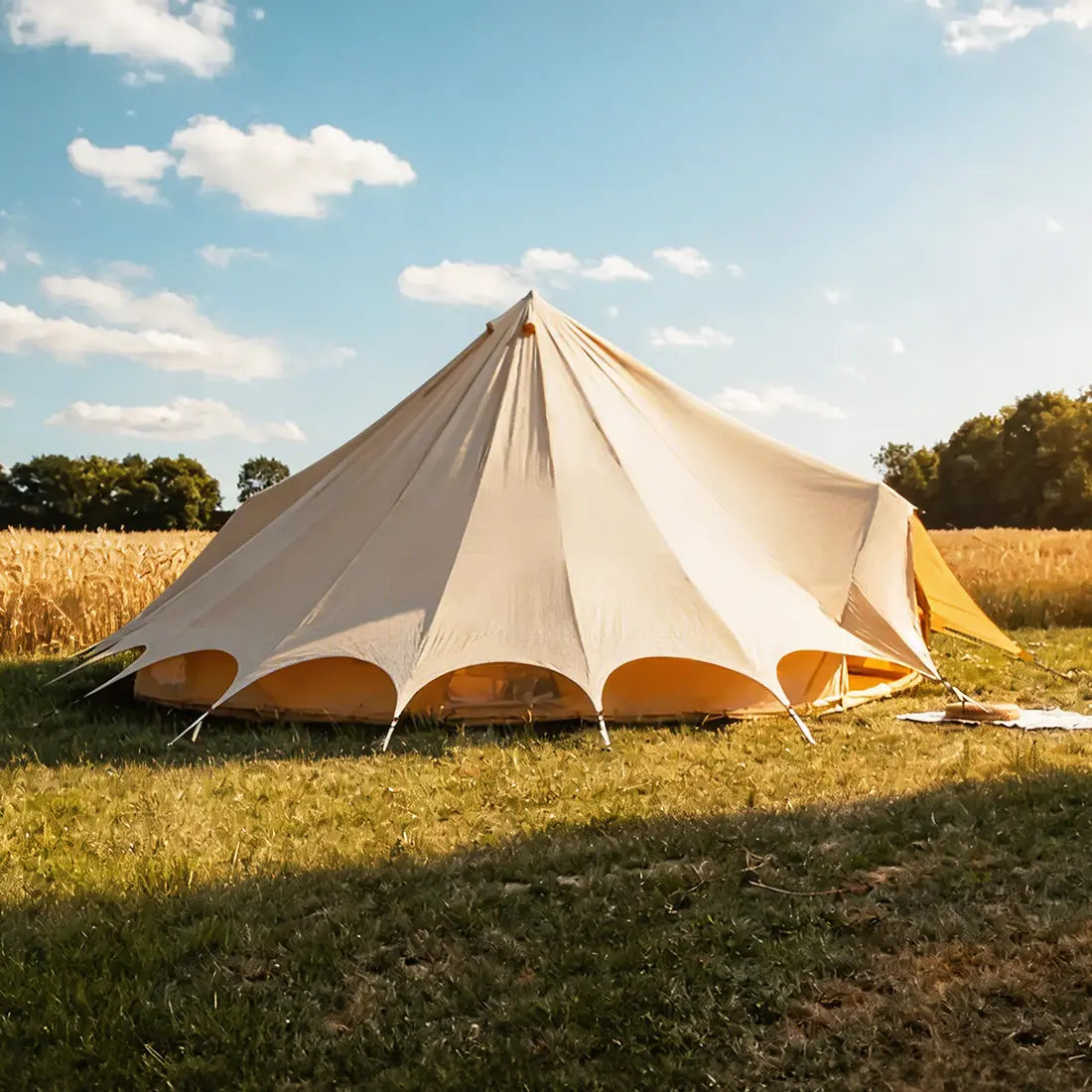 Bell tent plus glamping tent double door side view exterior