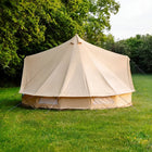 5m double door classic bell tent side view pitched on grass campsite