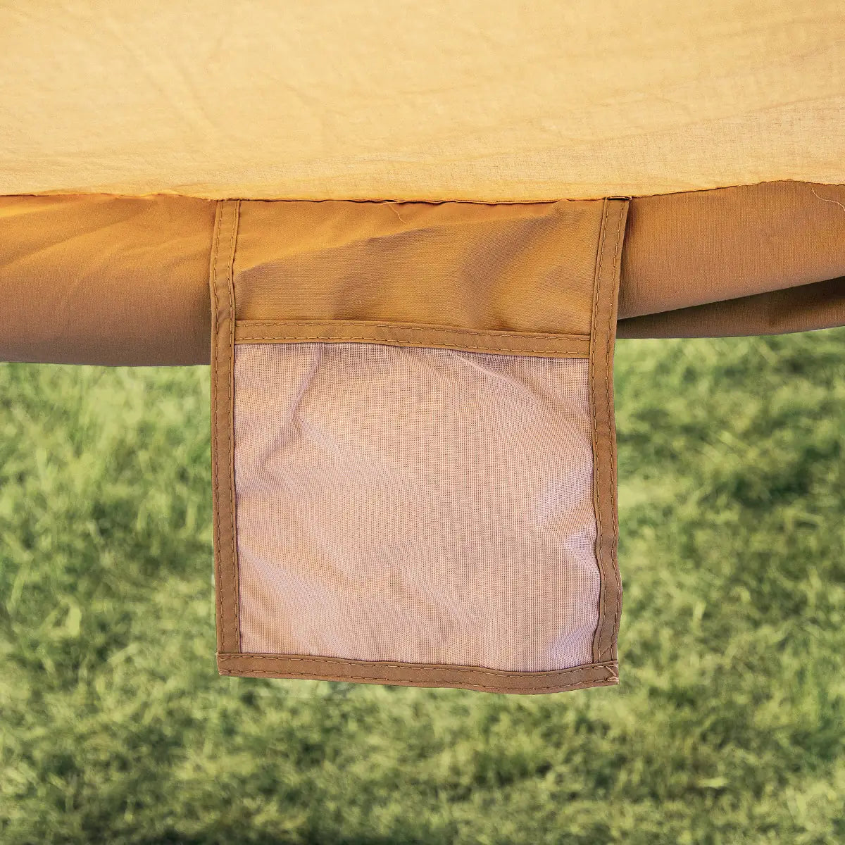 Bell tent plus glamping tent internal mesh storage pocket detail