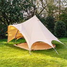 side shot of boutique camping star bell tent with groundsheet dettached