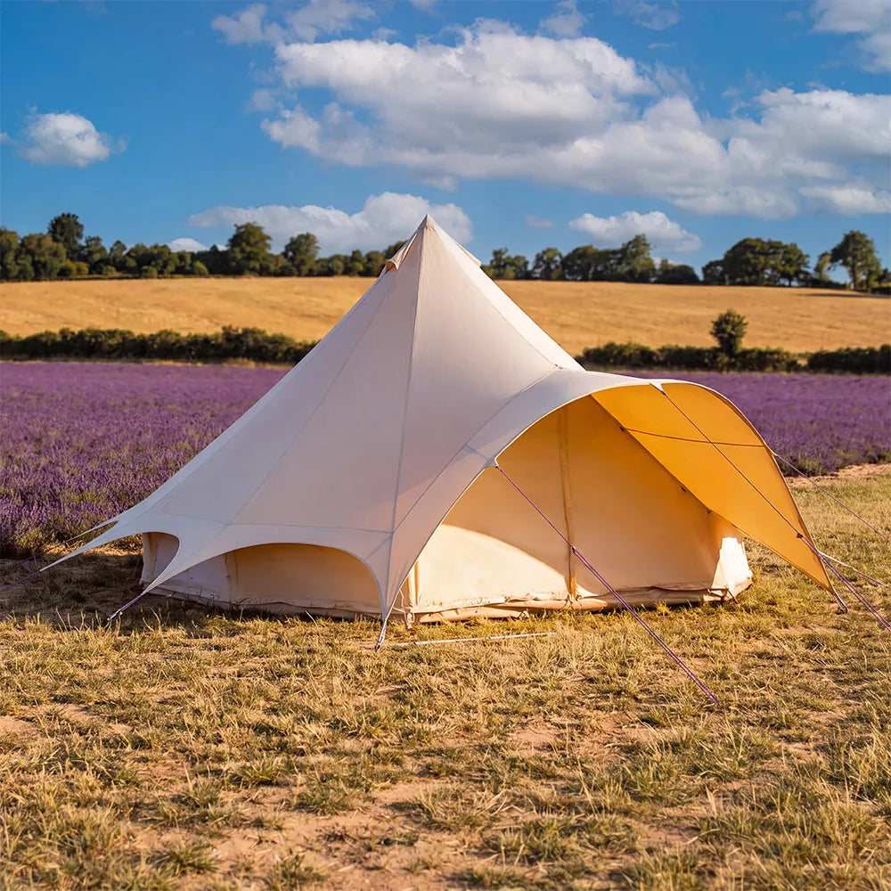 star bell tent from boutique camping in lavender field