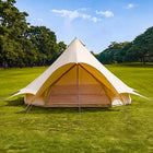 from of boutique camping star bell tent with mesh door and integrated canopy
