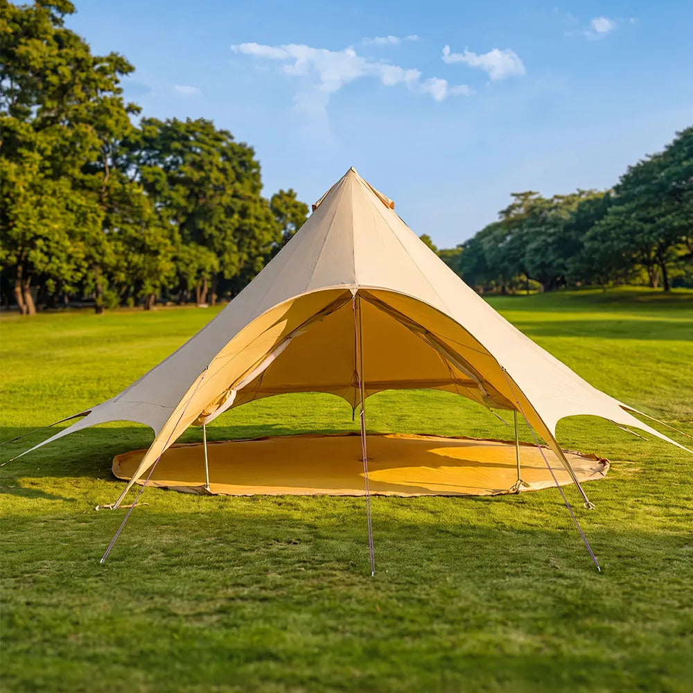 boutique camping star bell tent with walls unzipped