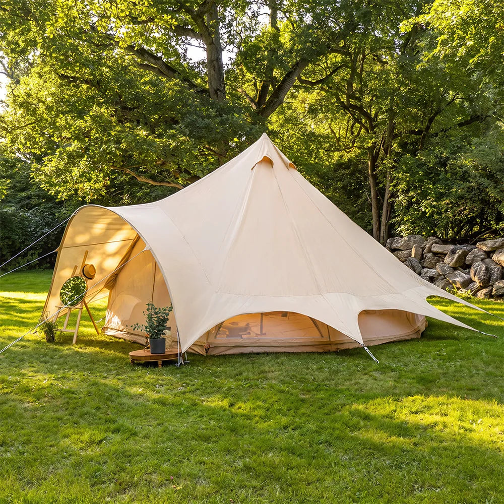 side shot of boutique camping star bell tent