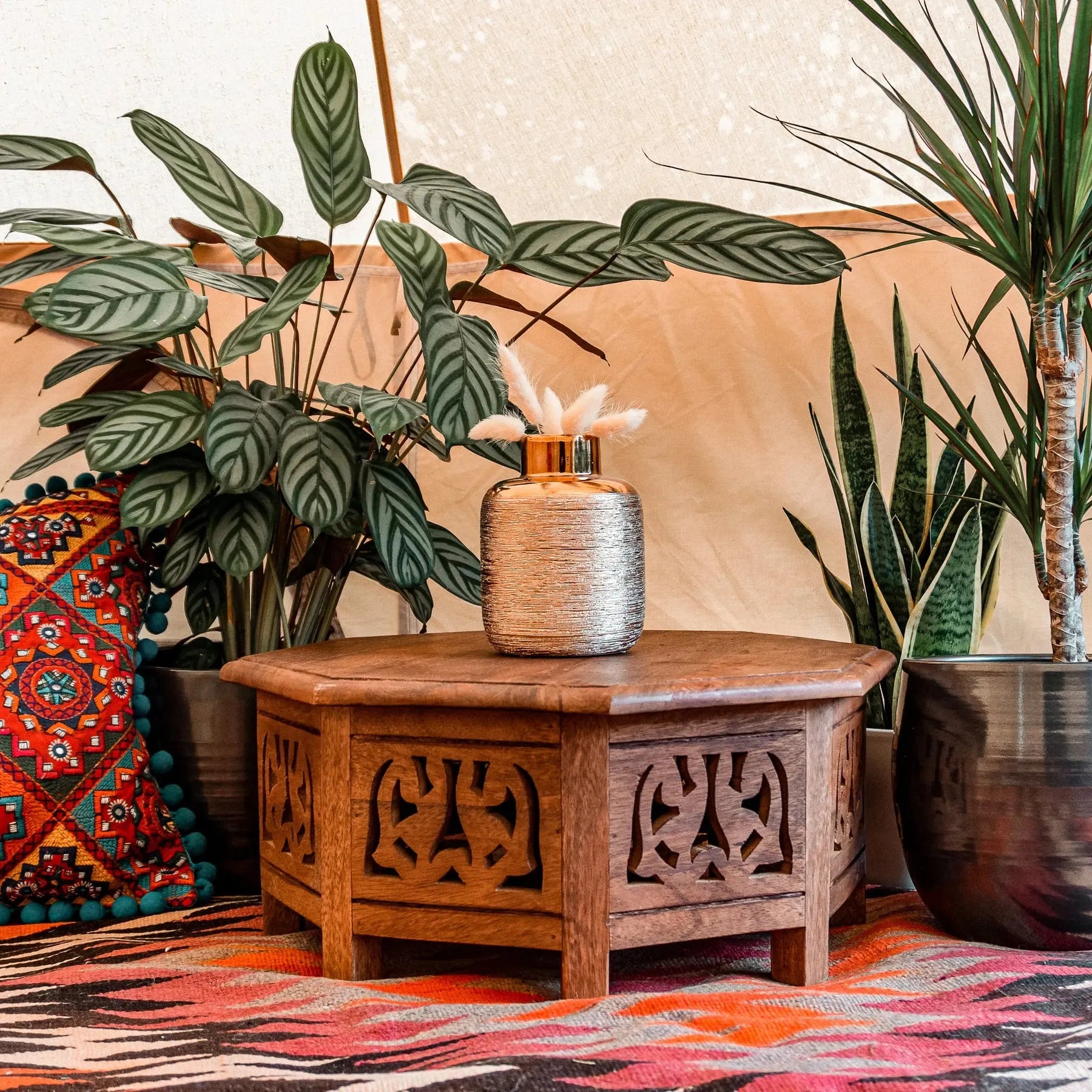 boutique camping Hand Painted Square Bajot Table