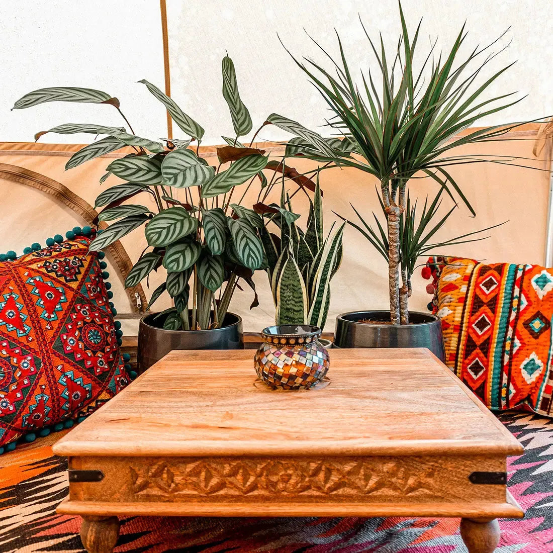 boutique camping Hand Painted Square Bajot Table