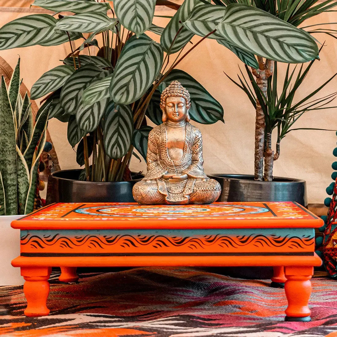 boutique camping Hand Painted Square Bajot Table