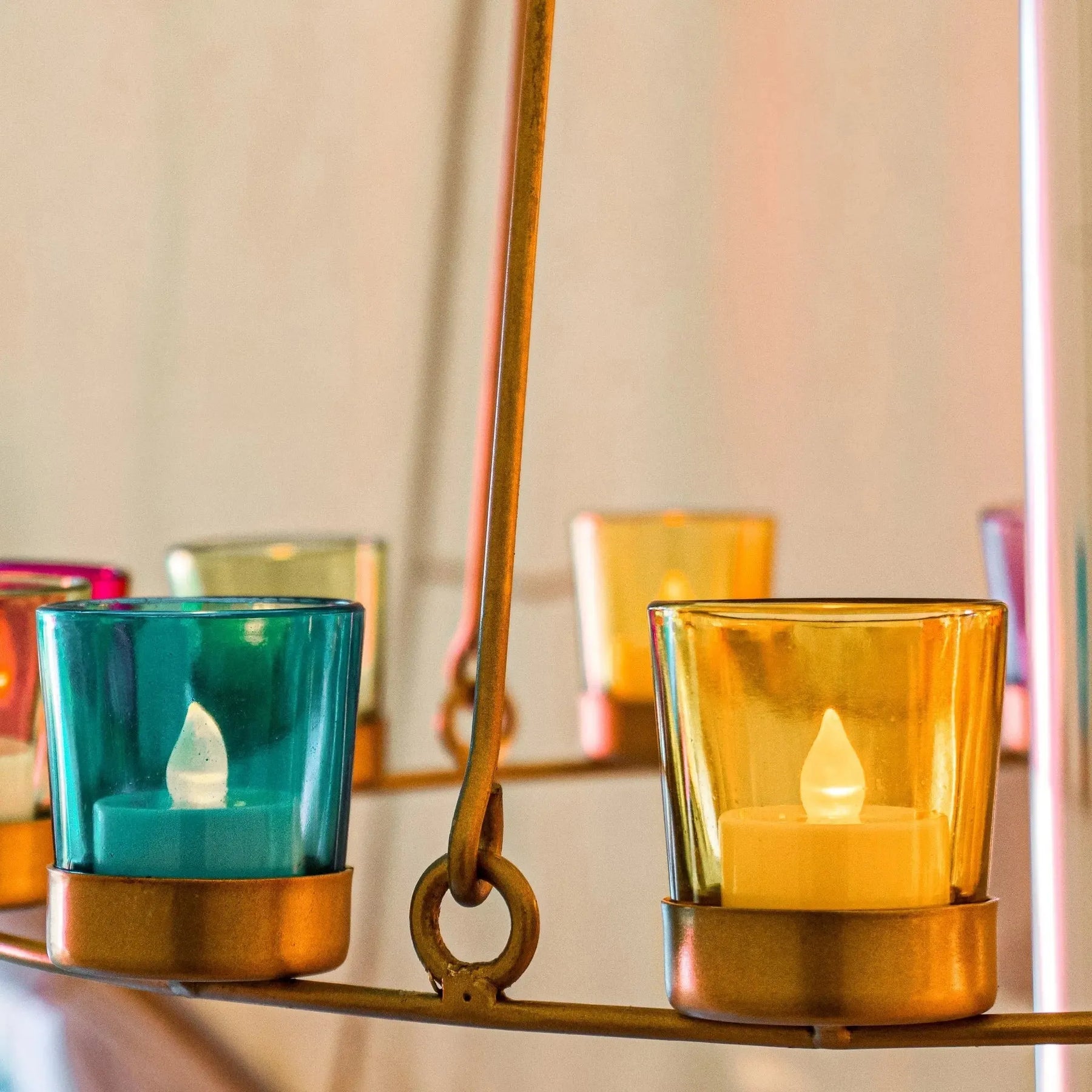 gold multi colour tea light glamping bell tent single double tier chandelier