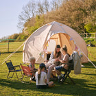 children doing crafts outside boutique camping nova air dome 5m glamping tent