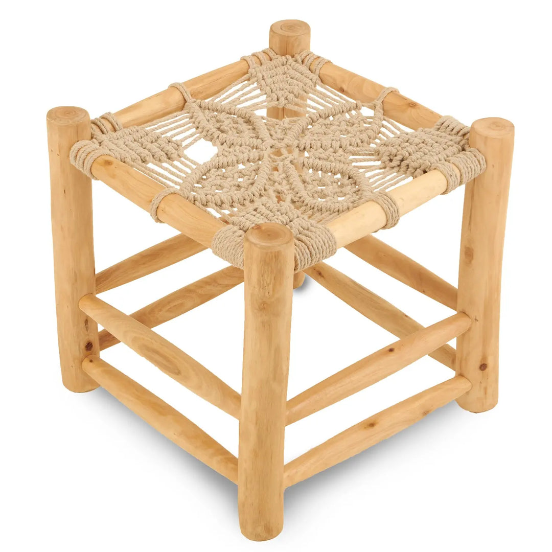 Macrame Stool Macrame Wooden Stool - Boutique Camping tent seating